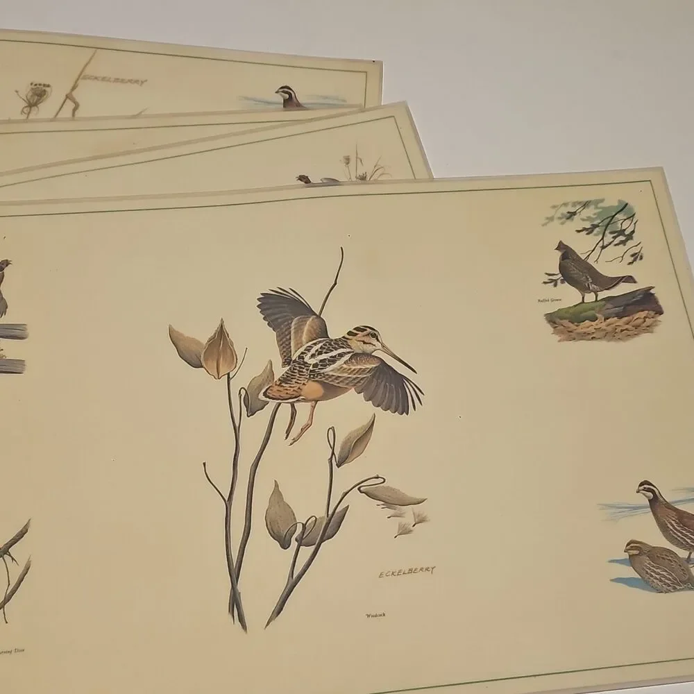 Vintage Eckelberry Bird PlacematSet Quail Pheasant Wildlife Sporting Lodge Decor - Picture 4 of 10